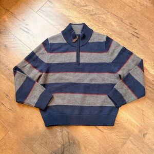 Brooks Brothers Navy and Gray Striped Zip-Up Sweater